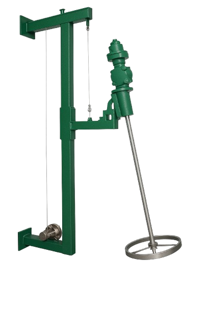 High-quality 3D render of an Agitation Resource ALS Group lifting mixer with a green wall-mounted frame, vertical lift system, and stainless steel mixing shaft with a ring-style impeller, designed for tote and drum agitation applications.